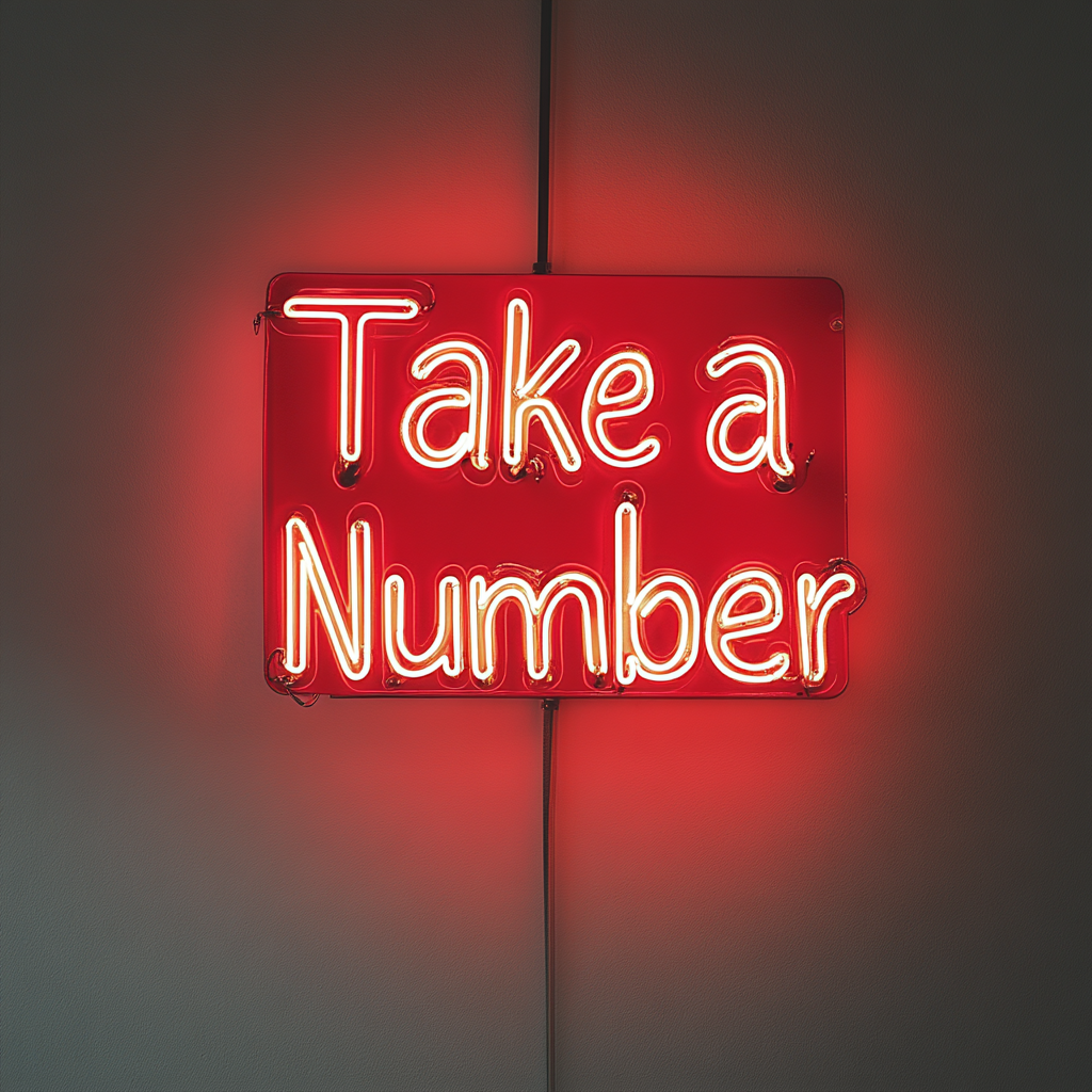 Take a Number - Red Neon Sign, 18 Inches