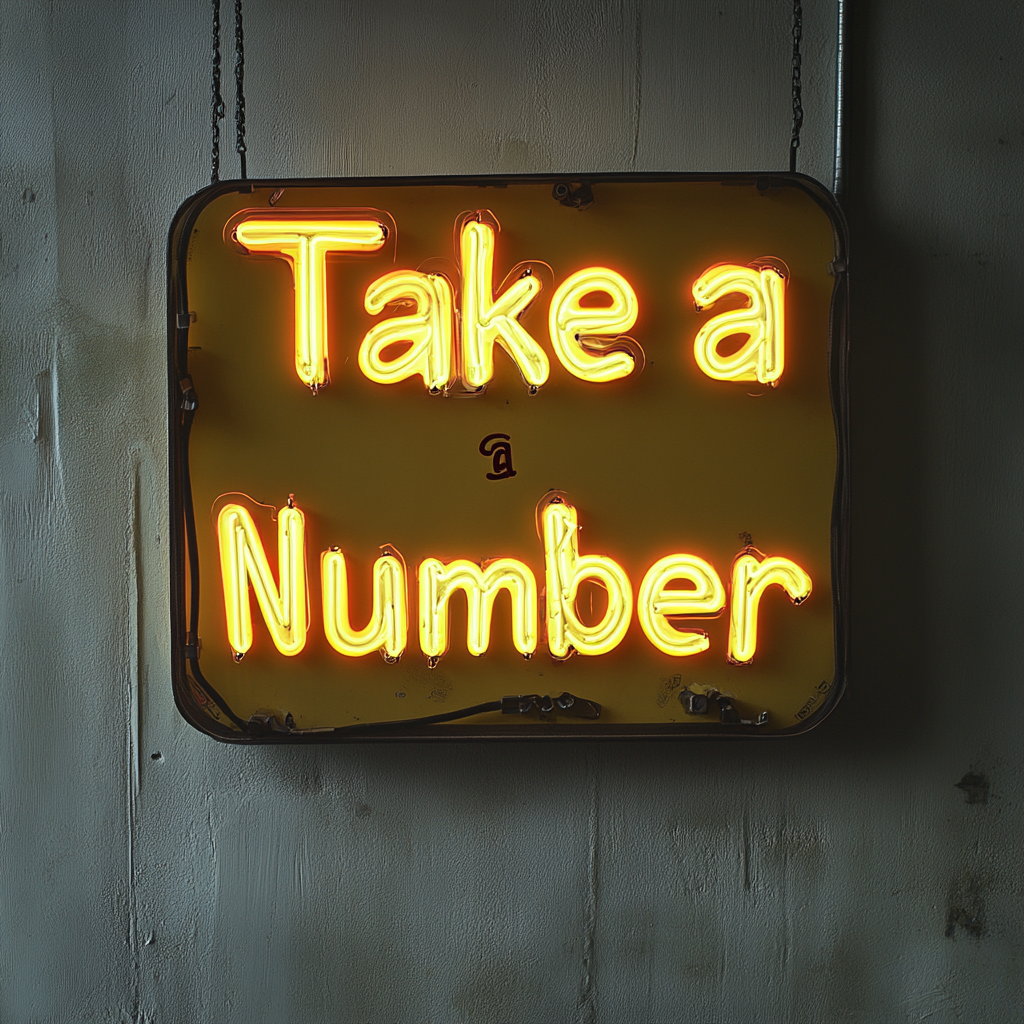 Take a Number - Yellow Neon Sign, 18 Inches