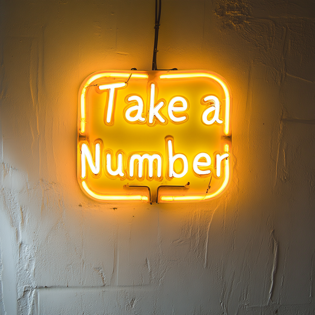 Take a Number - Yellow Neon Sign, 18 Inches