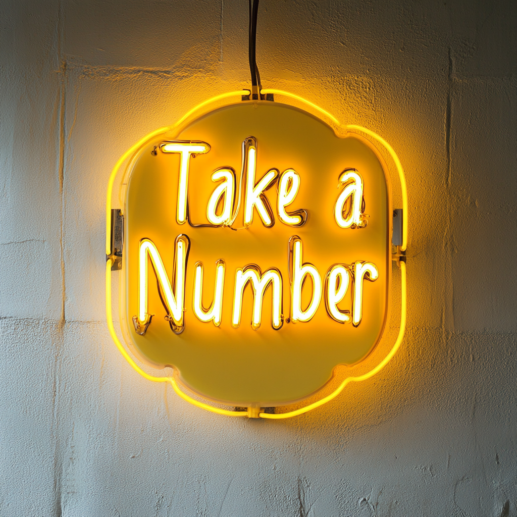 Take a Number - Yellow Neon Sign, 24 Inches