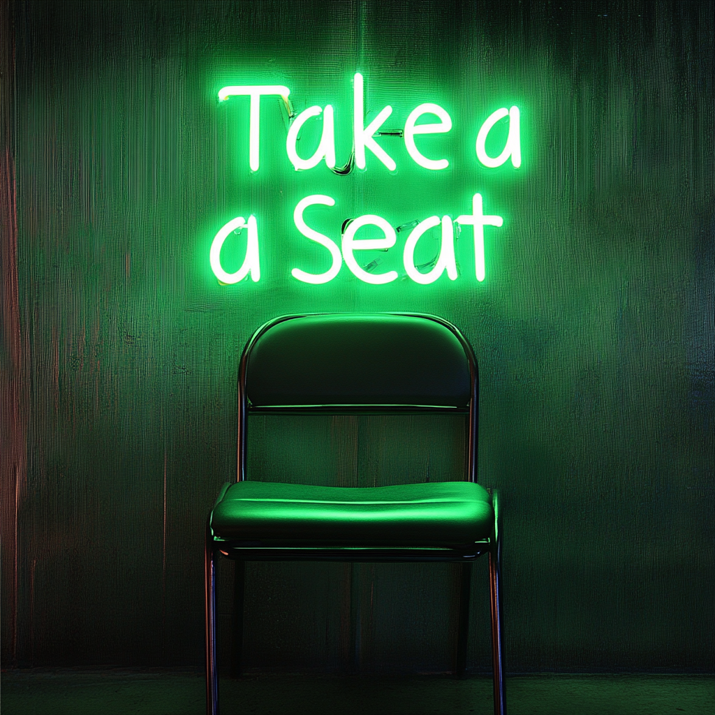 "Take a Seat" - Green Neon Sign, 24 Inches