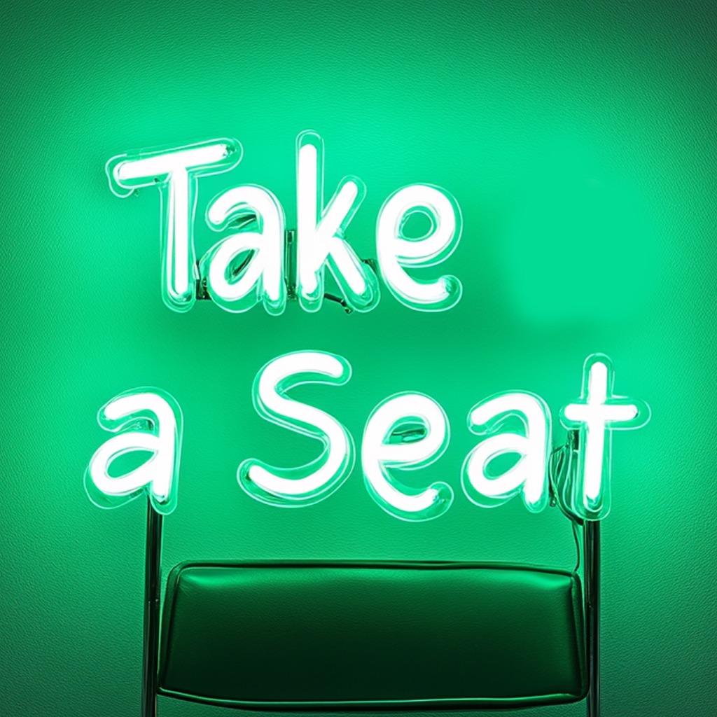 "Take a Seat" - Green Neon Sign, 24 Inches