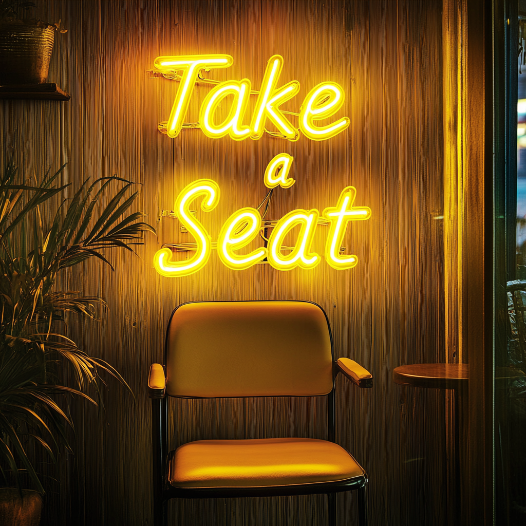 "Take a Seat" - Yellow Neon Sign, 24 Inches