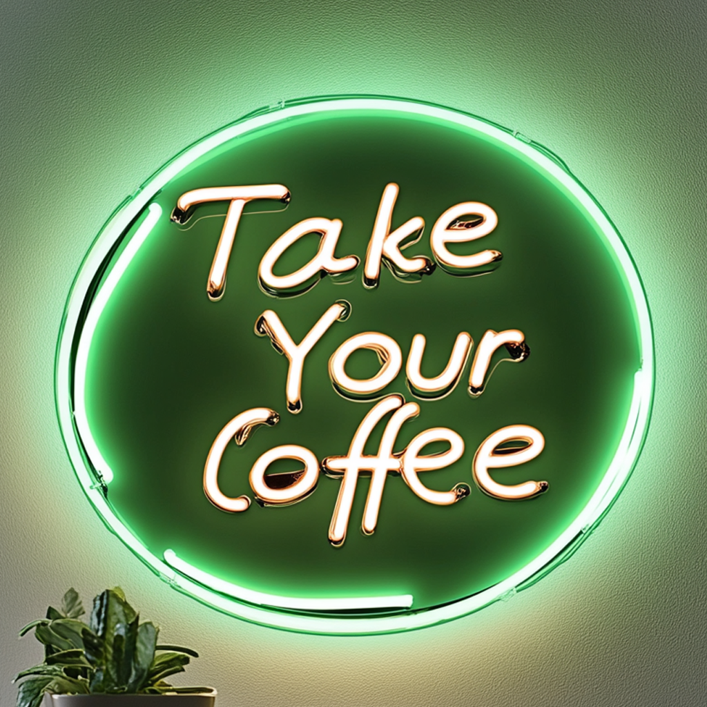"Take Your Coffee" - Green Neon Sign, 24 Inches