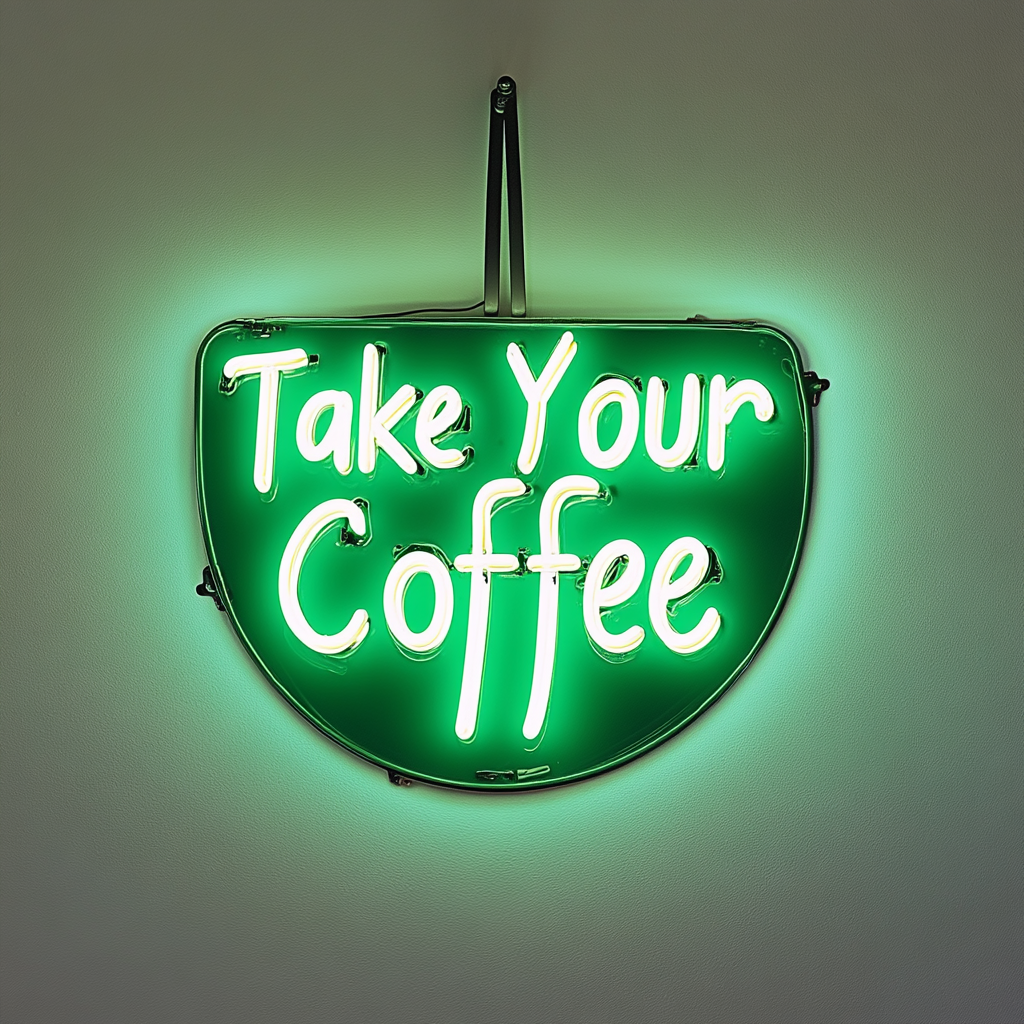"Take Your Coffee" - Green Neon Sign, 24 Inches