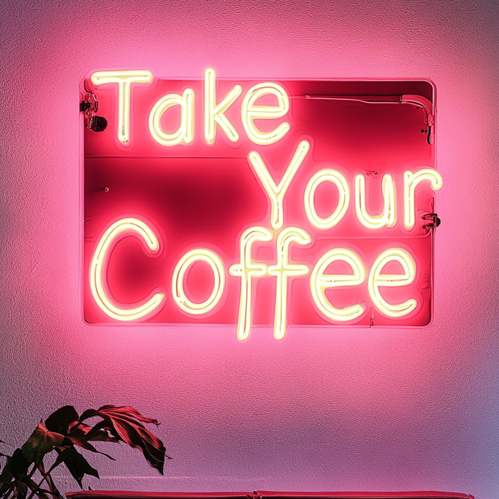 "Take Your Coffee" - Pink Neon Sign, 24 Inches