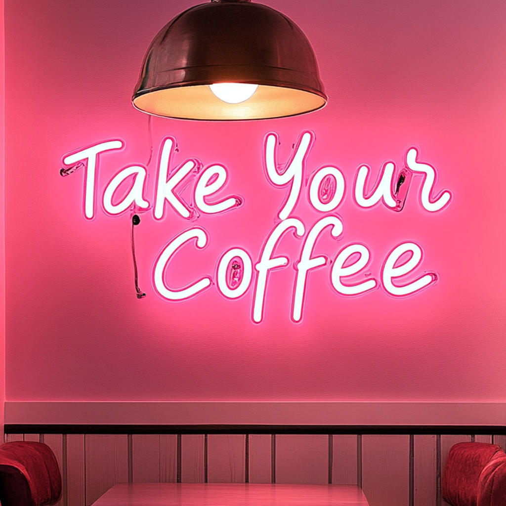 "Take Your Coffee" - Pink Neon Sign, 24 Inches