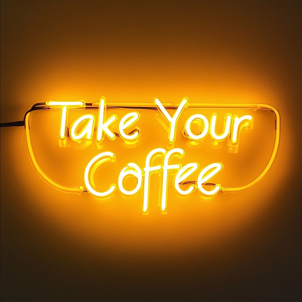 "Take Your Coffee" - Yellow Neon Sign, 24 Inches