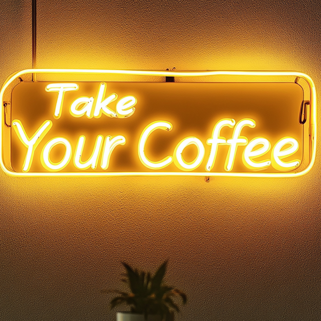 "Take Your Coffee" - Yellow Neon Sign, 24 Inches