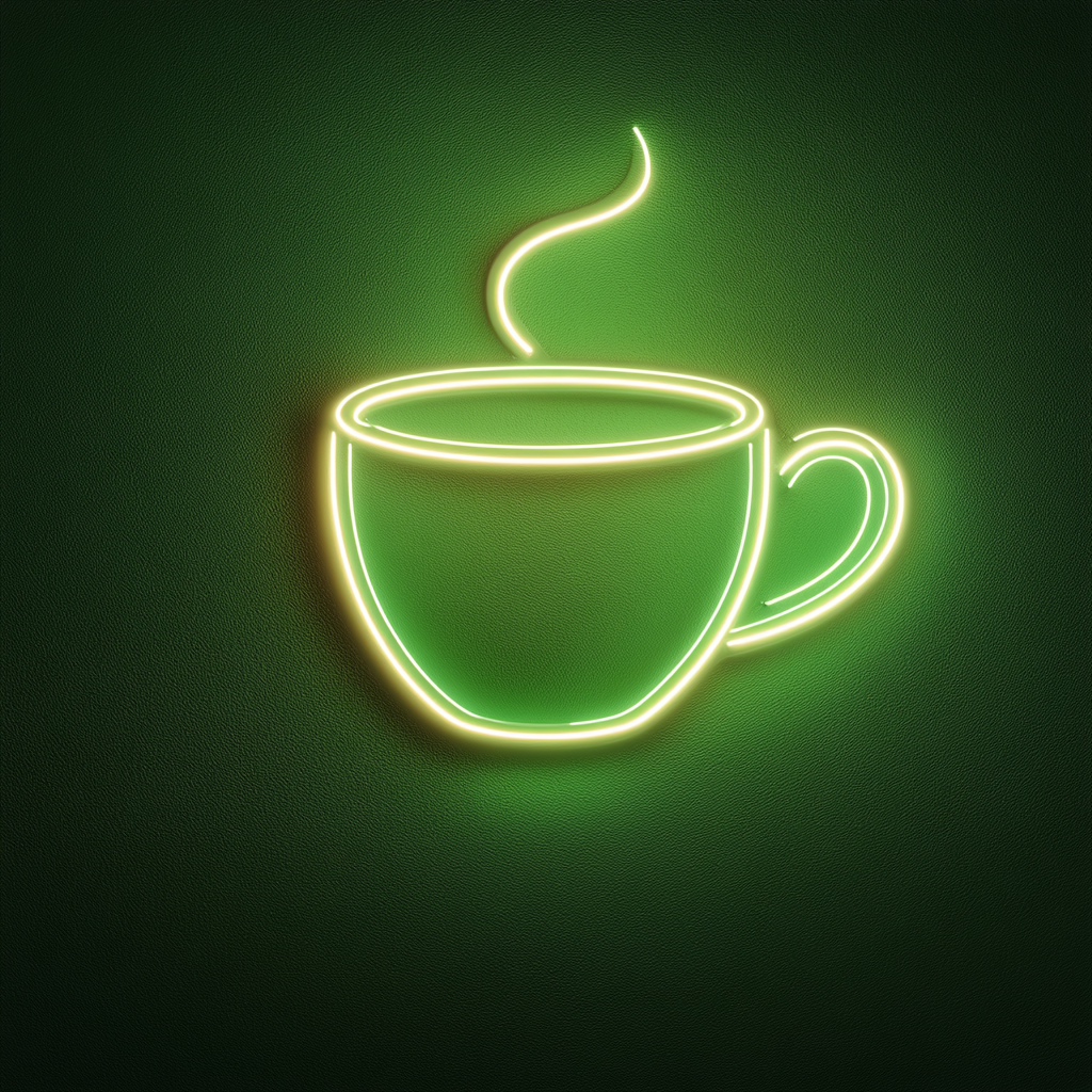 Tea Cup - Green Neon Sign, 24 Inches