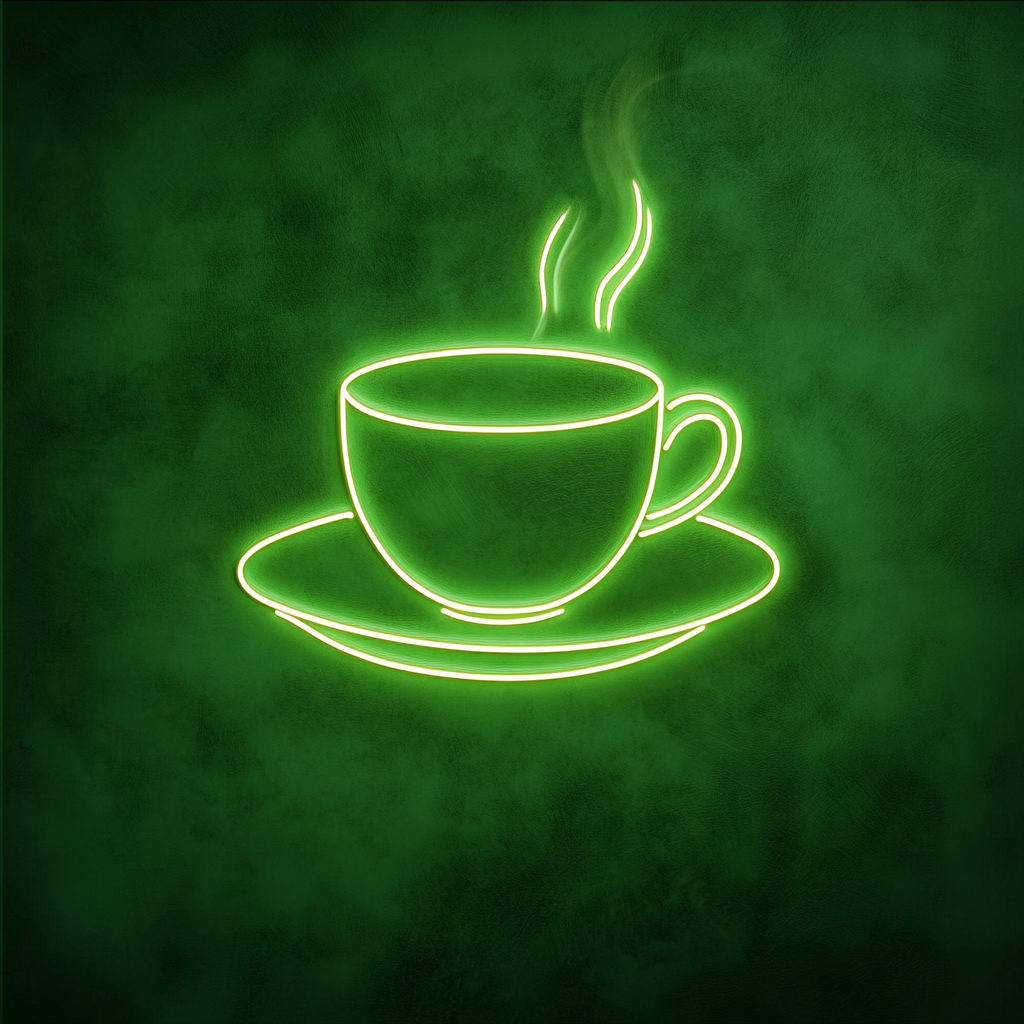 Teacup with Saucer - Green Neon Sign, 18 Inches