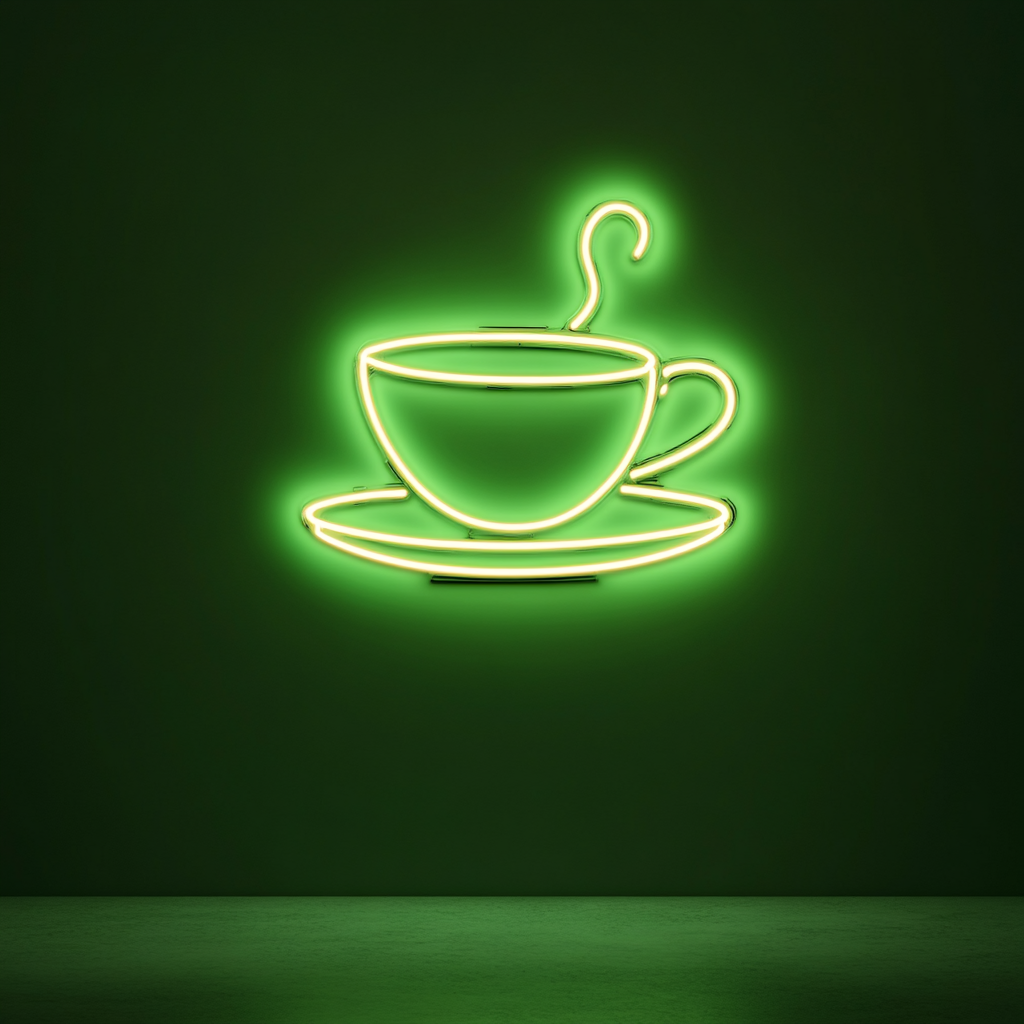 Teacup with Saucer - Green Neon Sign, 24 Inches