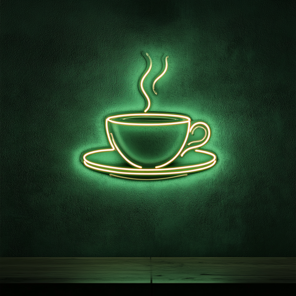 Teacup with Saucer - Green Neon Sign, 24 Inches