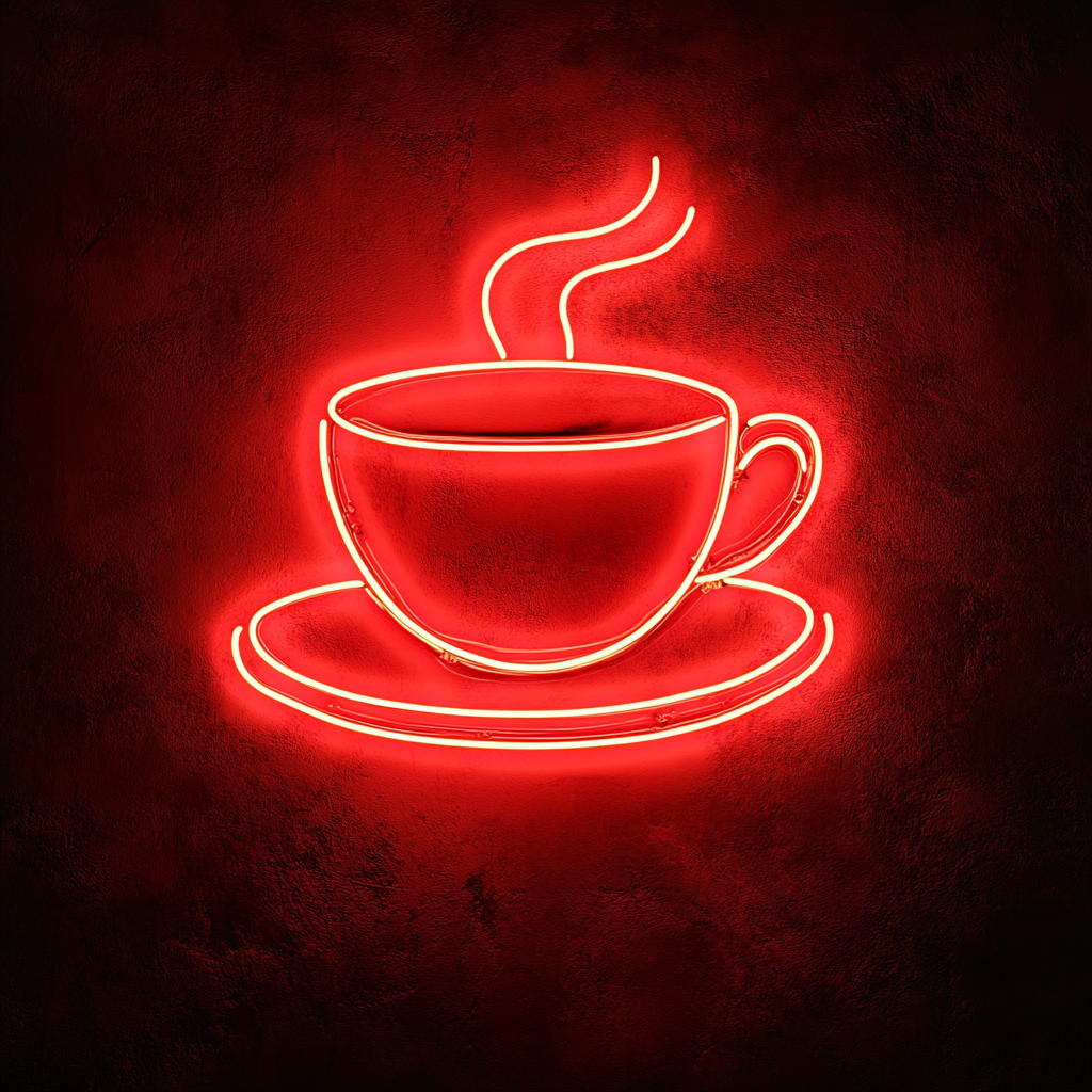 Teacup with Saucer - Red Neon Sign, 24 Inches