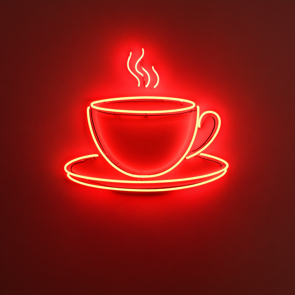 Teacup with Saucer - Red Neon Sign, 24 Inches