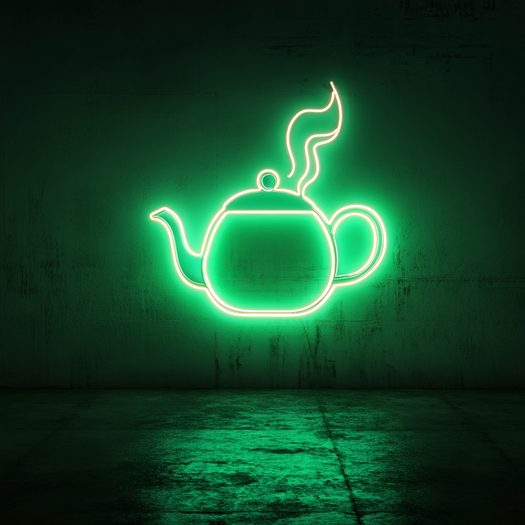 Tea Kettle with Steam - Green Neon Sign, 24 Inches