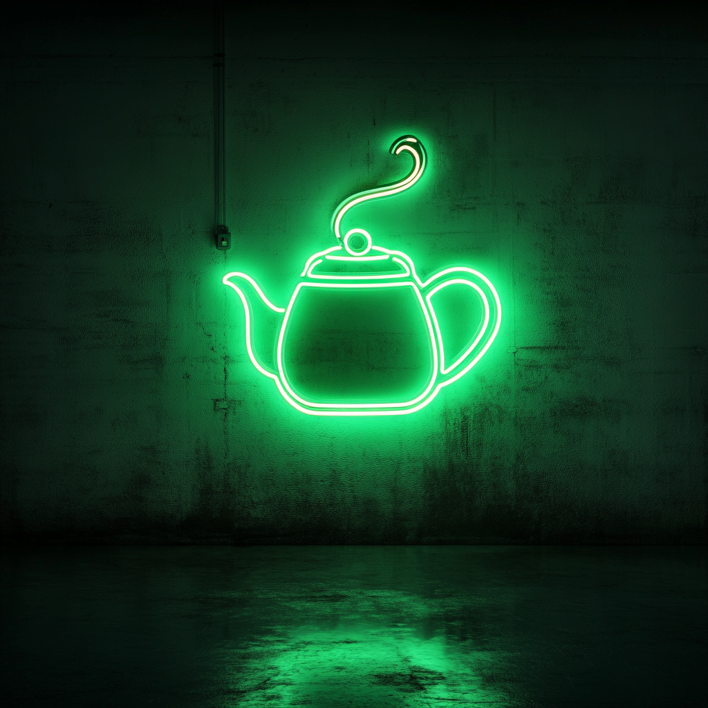 Tea Kettle with Steam - Green Neon Sign, 18 Inches