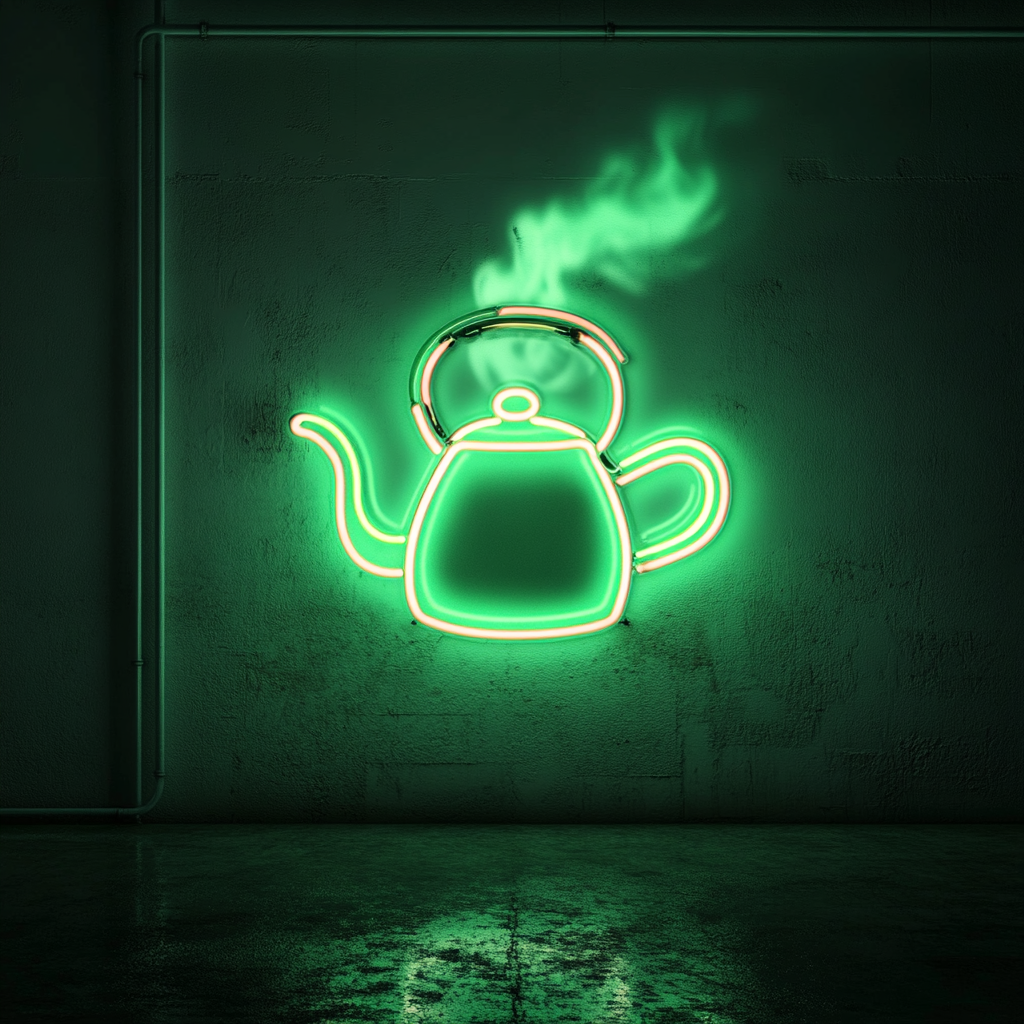 Tea Kettle with Steam - Green Neon Sign, 18 Inches