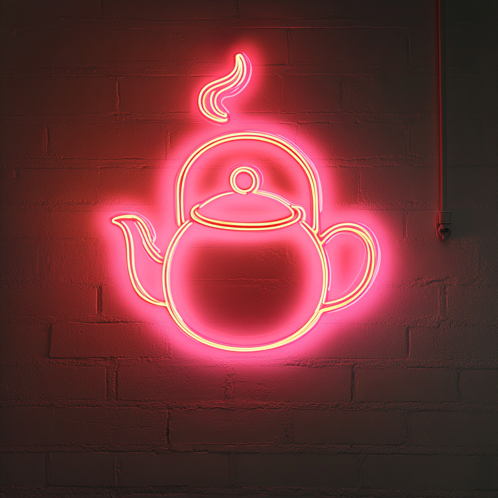 Tea Kettle with Steam - Pink Neon Sign, 18 Inches