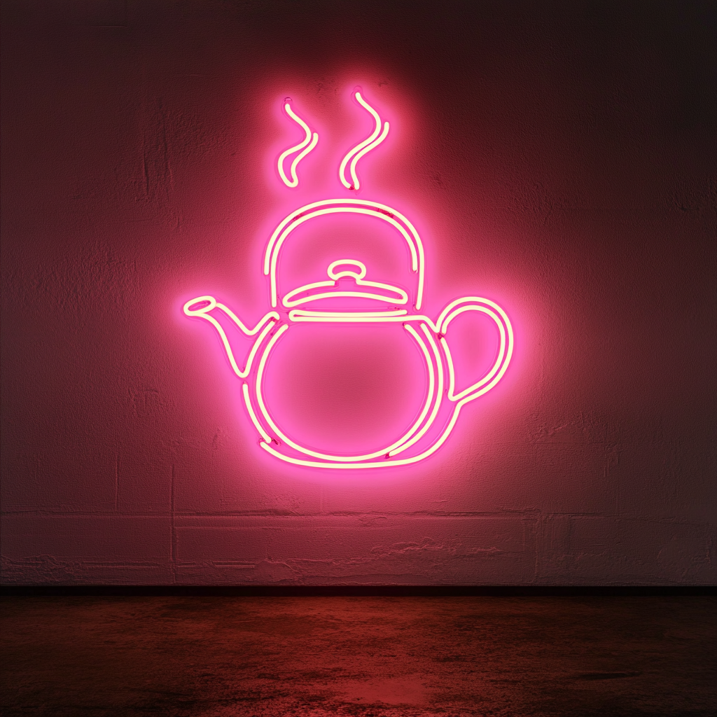 Tea Kettle with Steam - Pink Neon Sign, 24 Inches
