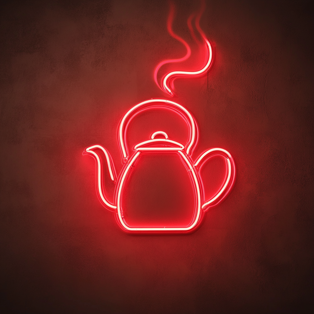 Tea Kettle with Steam - Red Neon Sign, 18 Inches