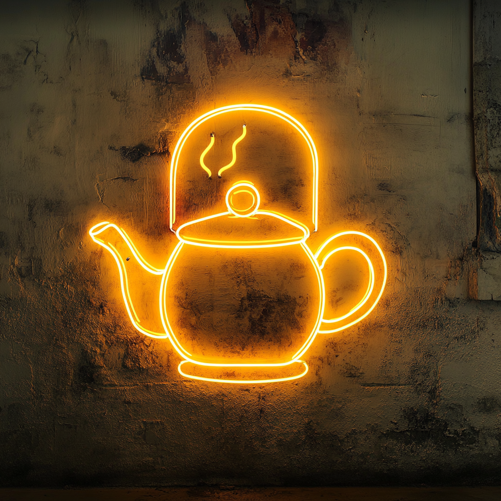 Tea Kettle with Steam - Yellow Neon Sign, 24 Inches
