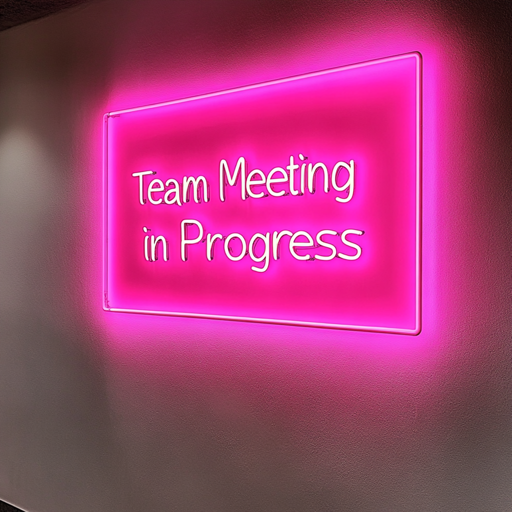 "Team Meeting in Progress" - Pink Neon Sign, 18 Inches