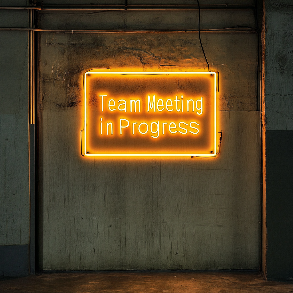 "Team Meeting in Progress" - Yellow Neon Sign, 18 Inches