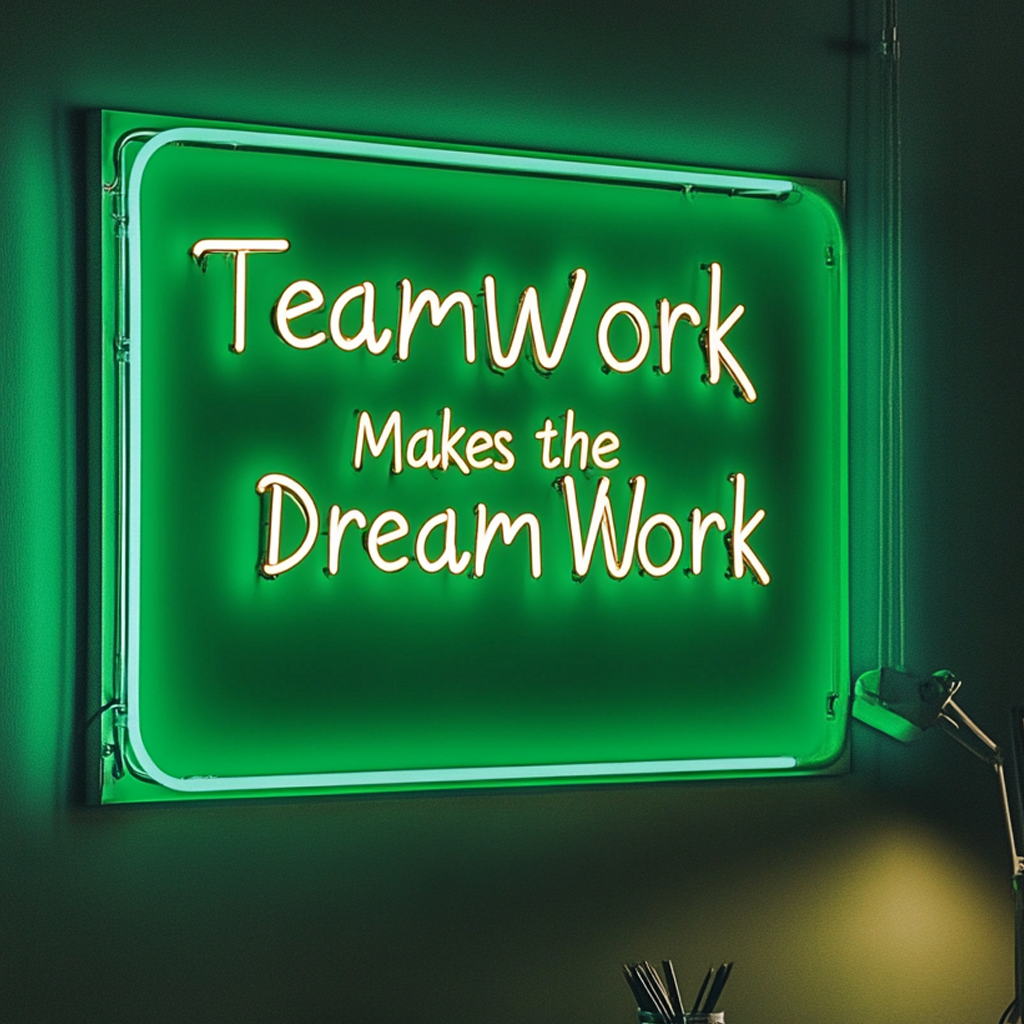 "Teamwork Makes the Dream Work" - Green Neon Sign, 18 Inches