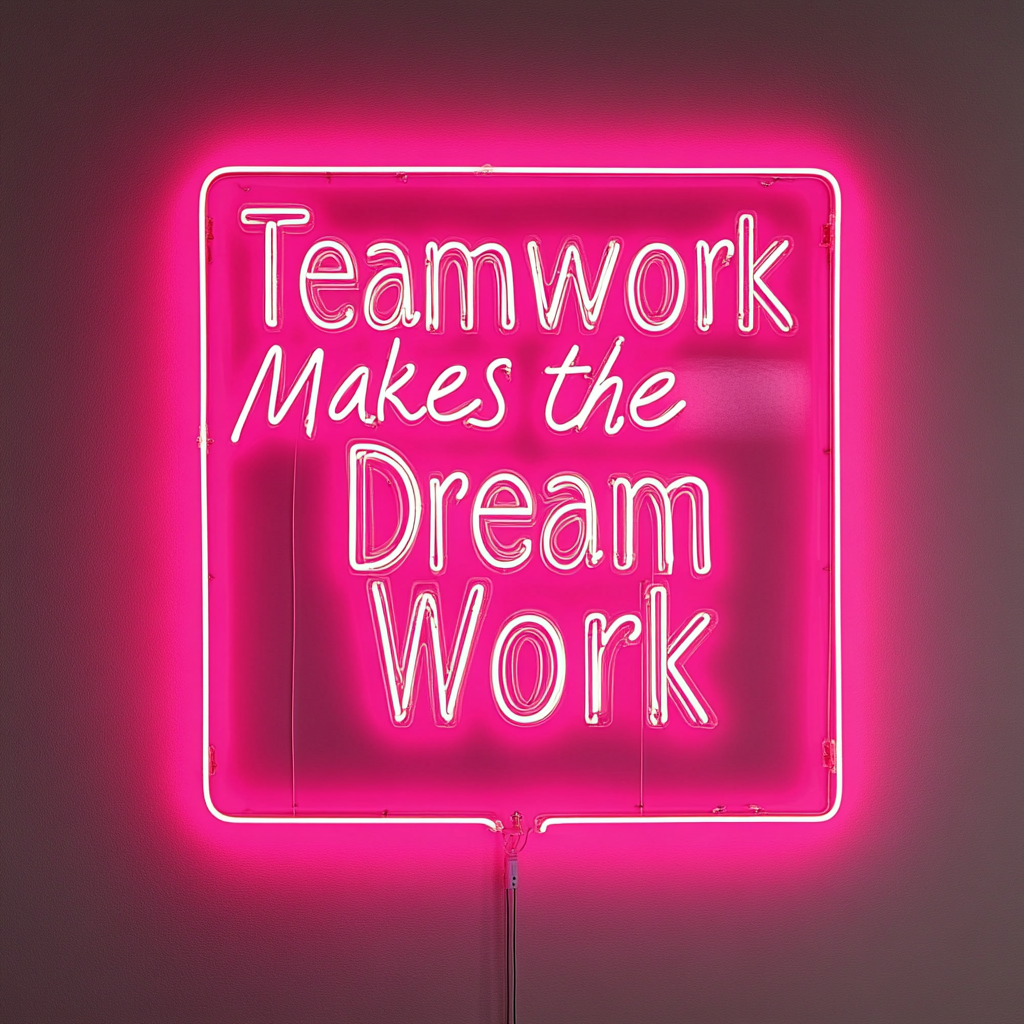 "Teamwork Makes the Dream Work" - Pink Neon Sign, 18 Inches