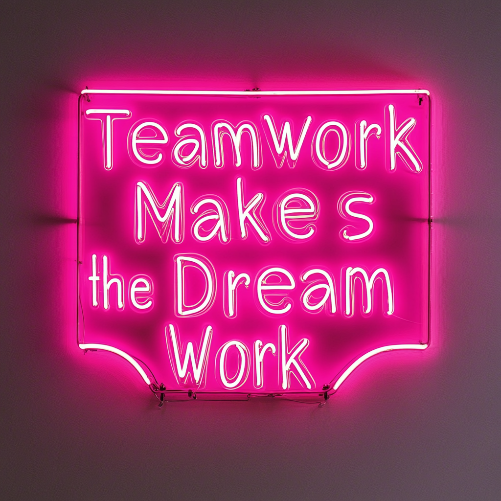 "Teamwork Makes the Dream Work" - Pink Neon Sign, 18 Inches