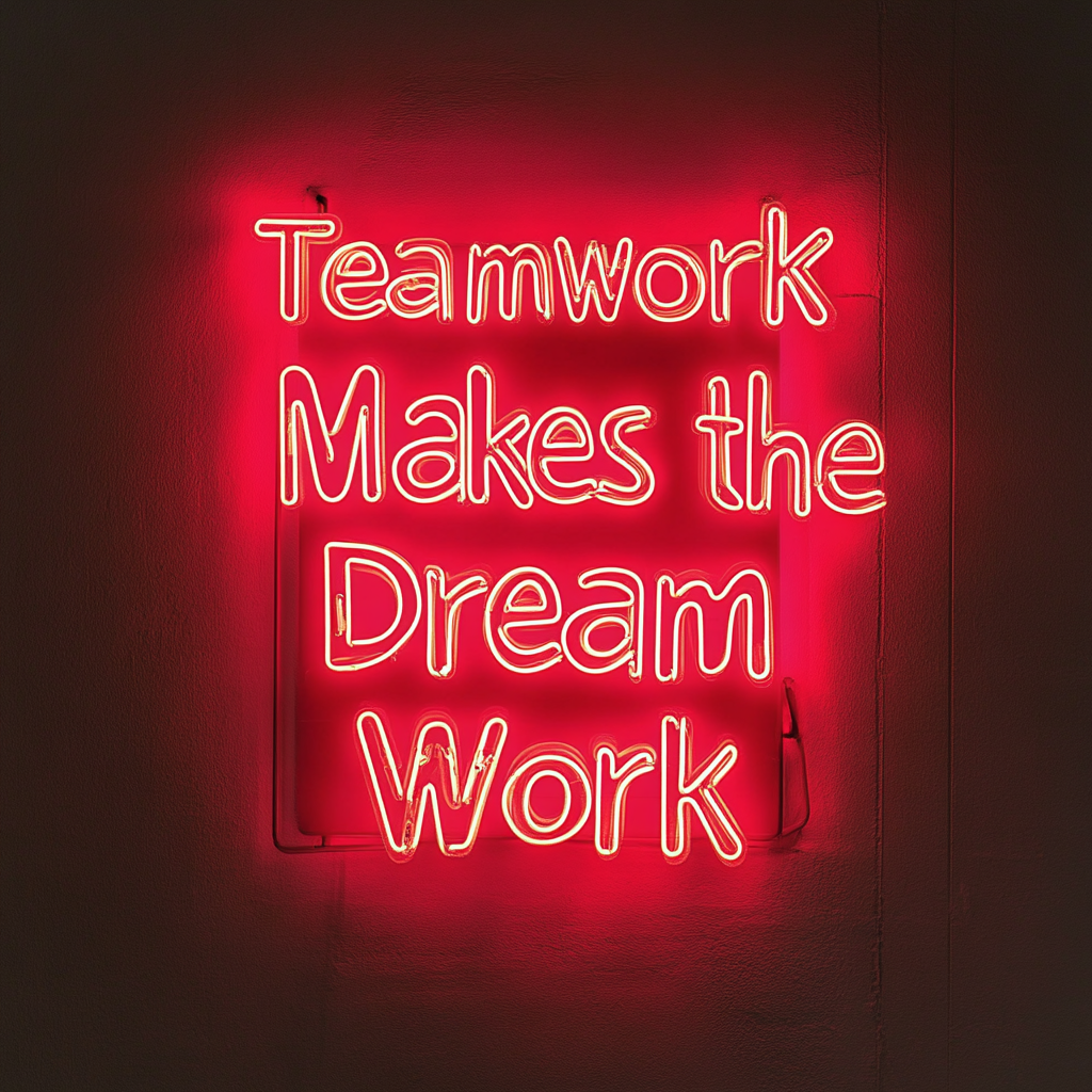 "Teamwork Makes the Dream Work" - Red Neon Sign, 18 Inches