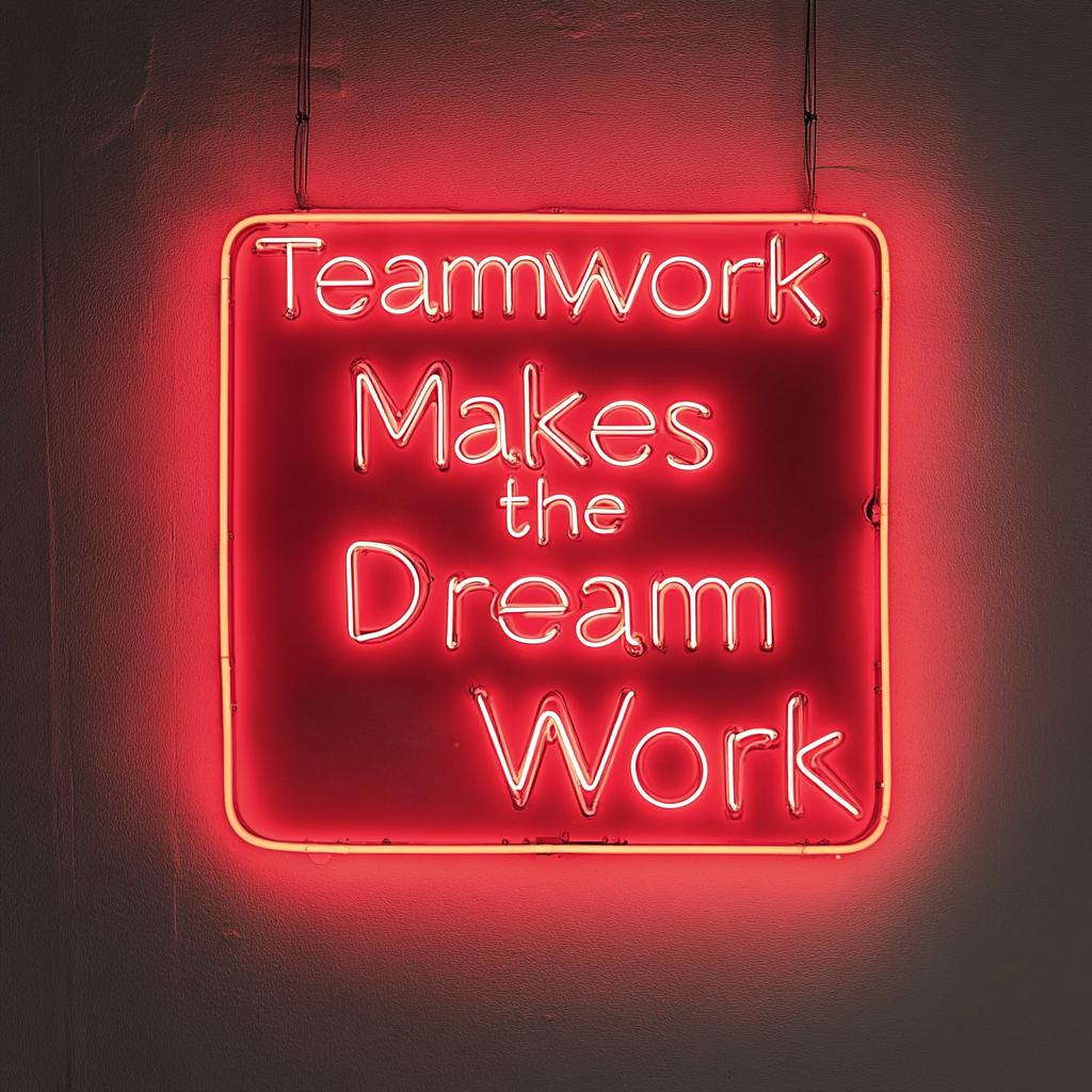 "Teamwork Makes the Dream Work" - Red Neon Sign, 24 Inches
