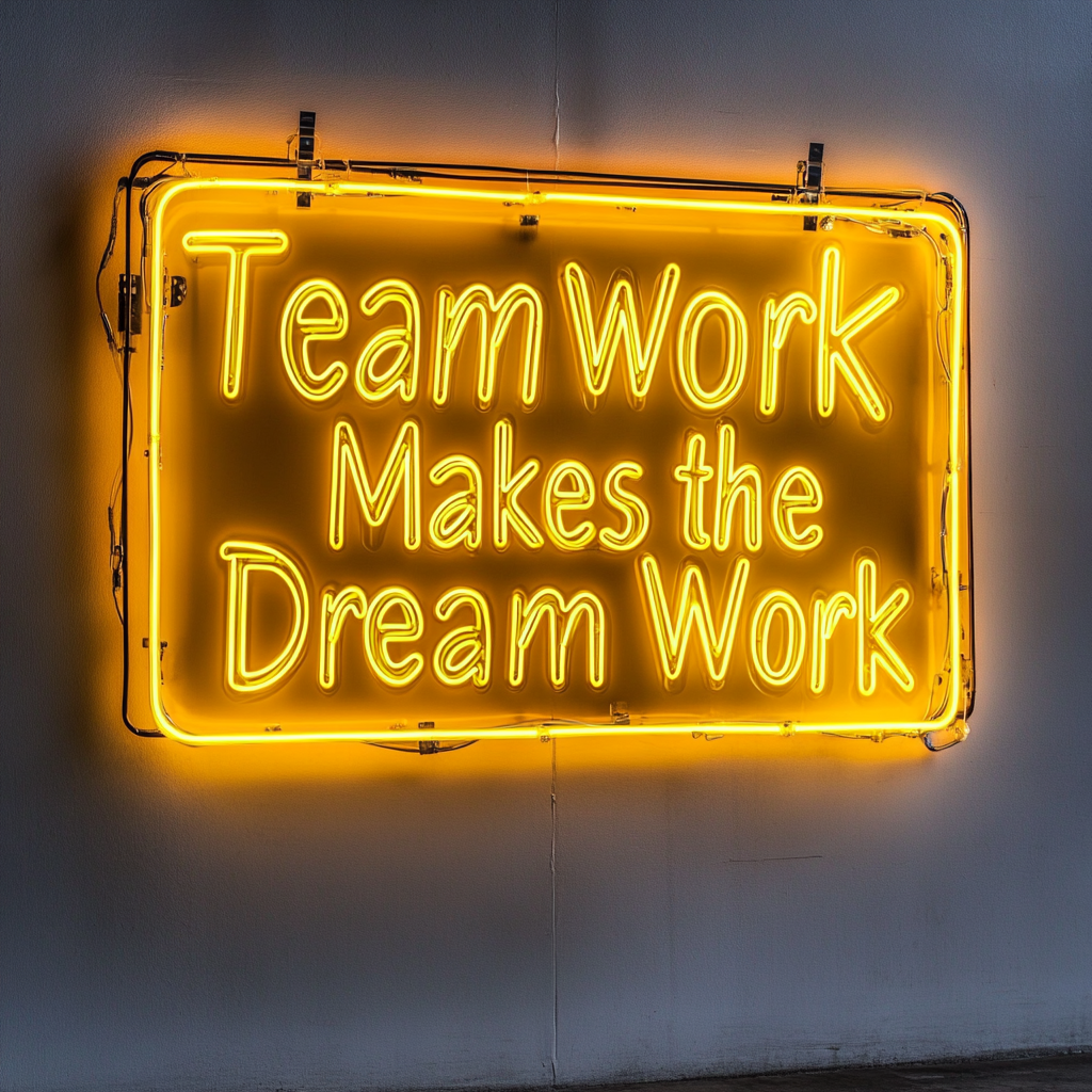 "Teamwork Makes the Dream Work" - Yellow Neon Sign, 24 Inches