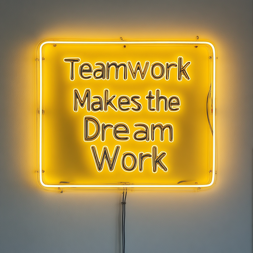 "Teamwork Makes the Dream Work" - Yellow Neon Sign, 18 Inches