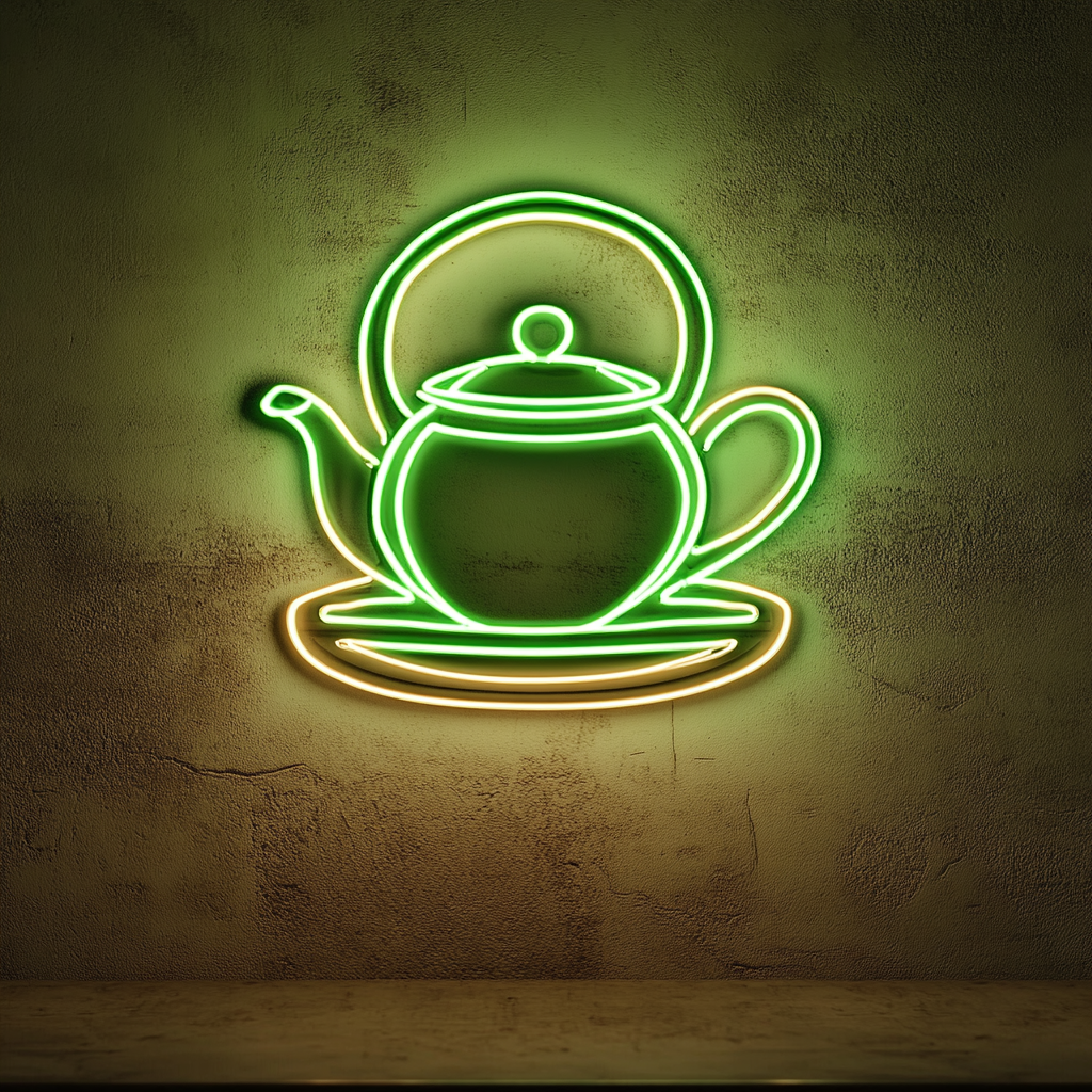 Teapot with Tea Cup - Green Neon Sign, 24 Inches