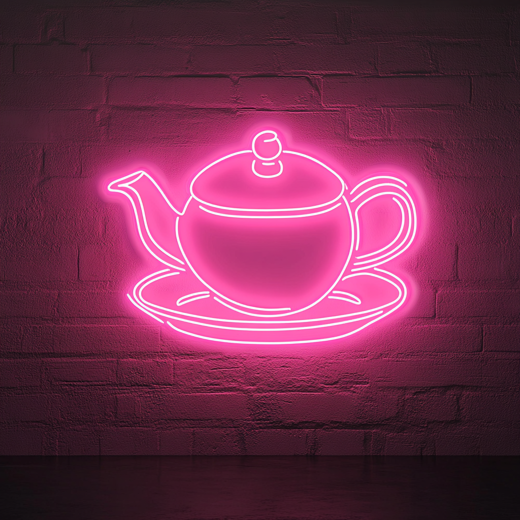 Teapot with Tea Cup - Pink Neon Sign, 18 Inches