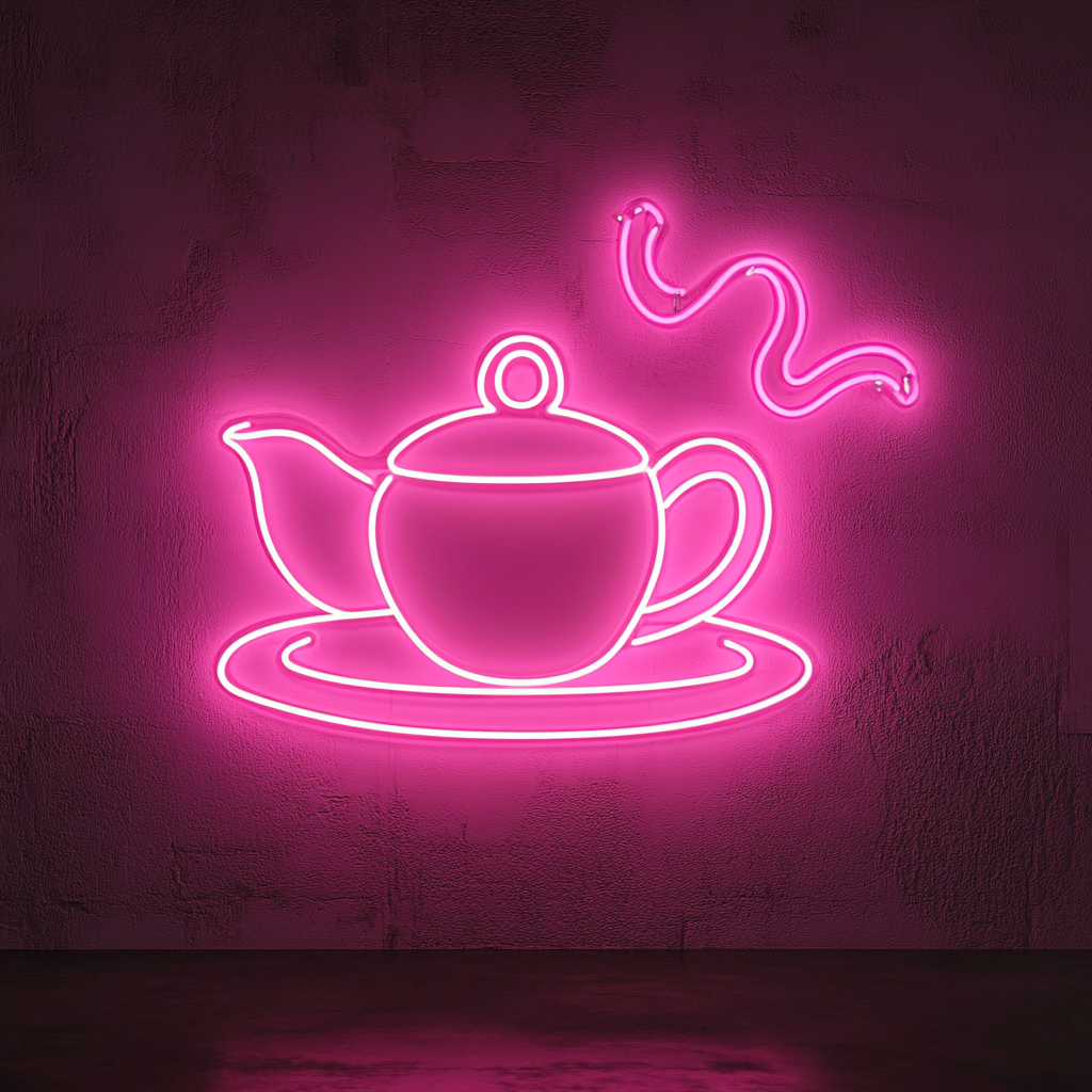 Teapot with Tea Cup - Pink Neon Sign, 18 Inches