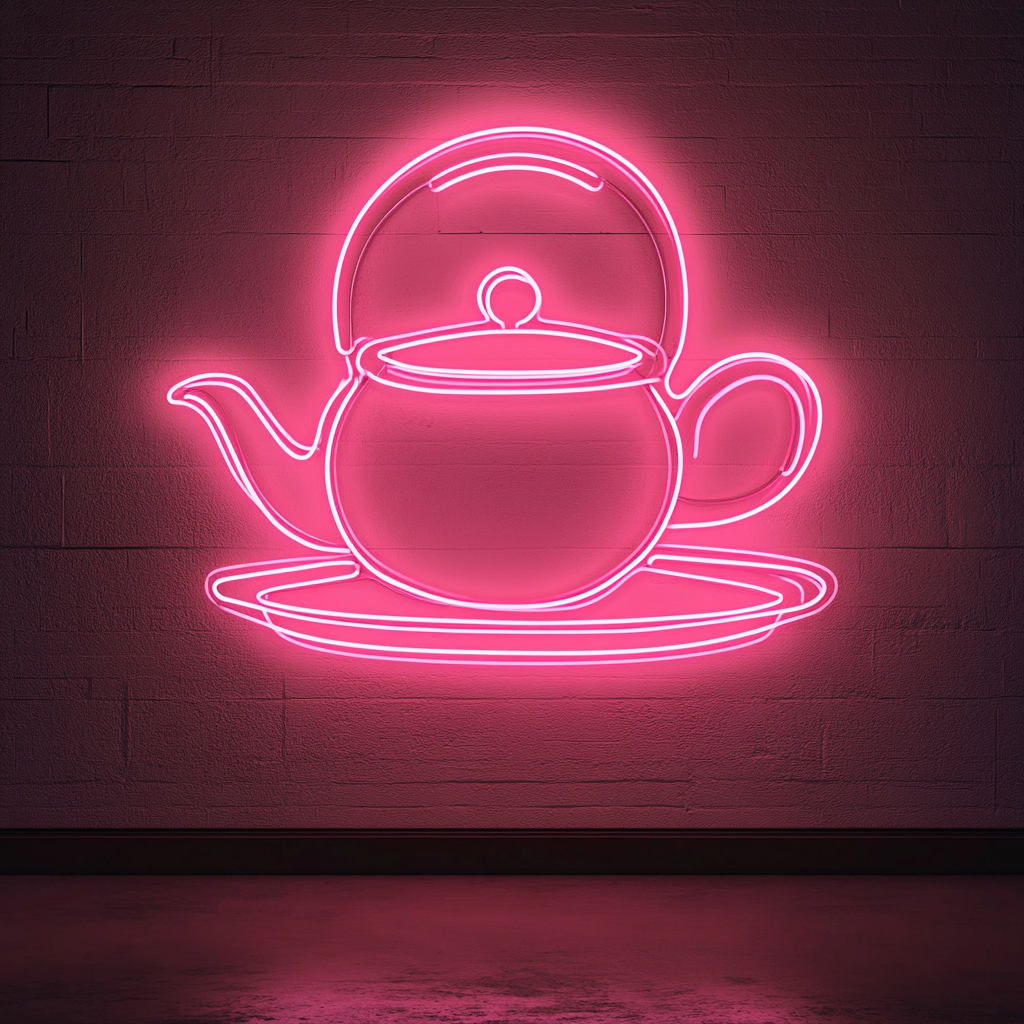 Teapot with Tea Cup - Pink Neon Sign, 24 Inches