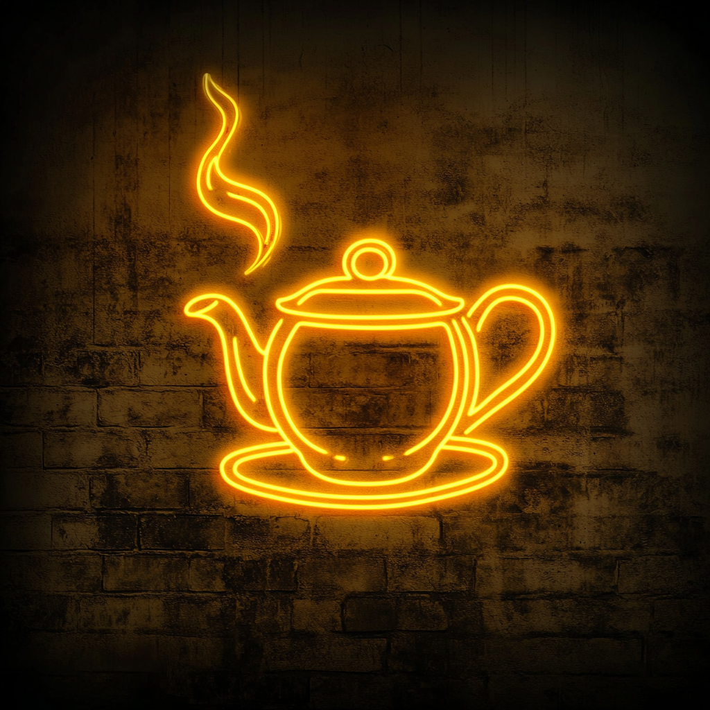 Teapot with Tea Cup - Yellow Neon Sign, 24 Inches