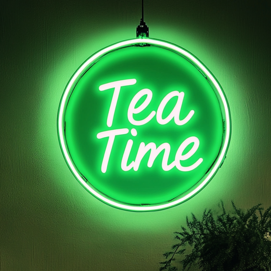 "Tea Time" - Green Neon Sign, 24 Inches