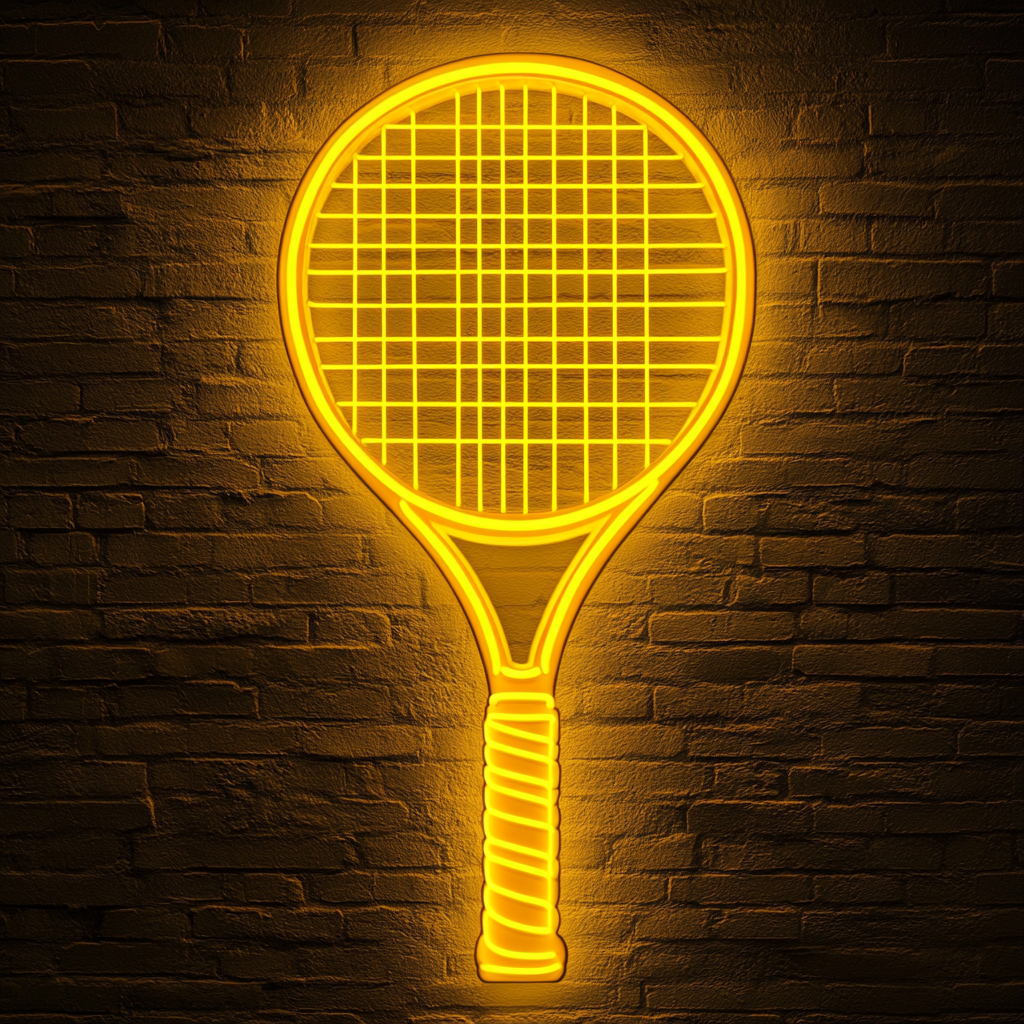 Tennis Racket - Yellow Neon Sign, 18 Inches