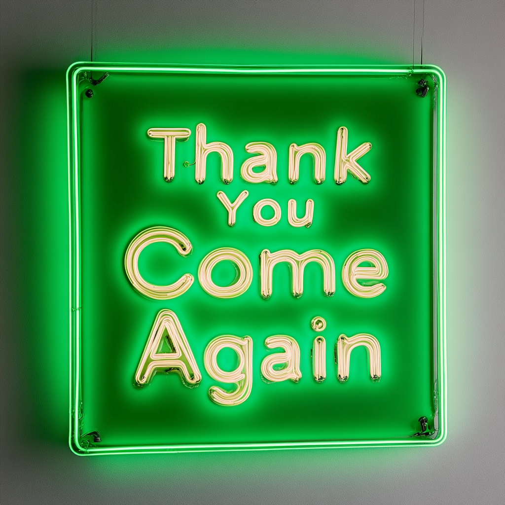 Thank You Come Again - Green Neon Sign, 18 Inches