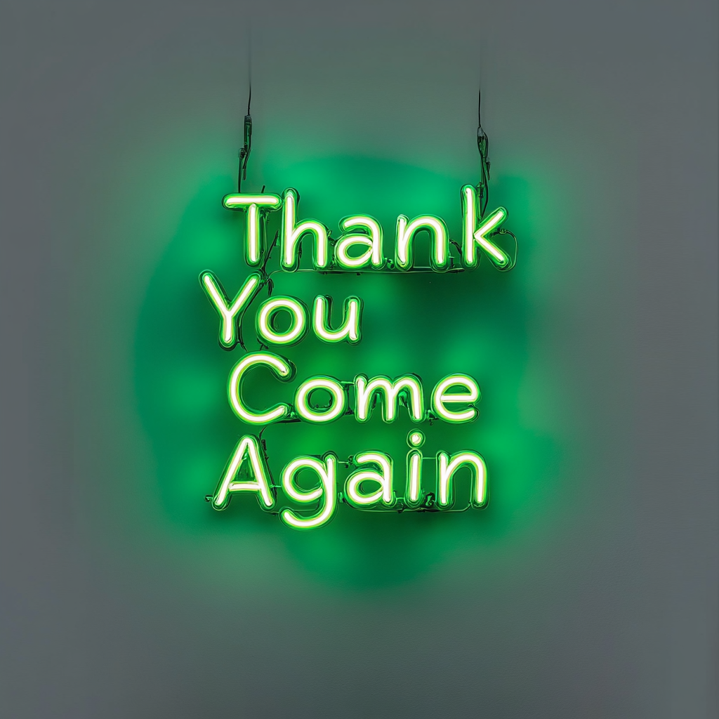 Thank You Come Again - Green Neon Sign, 24 Inches