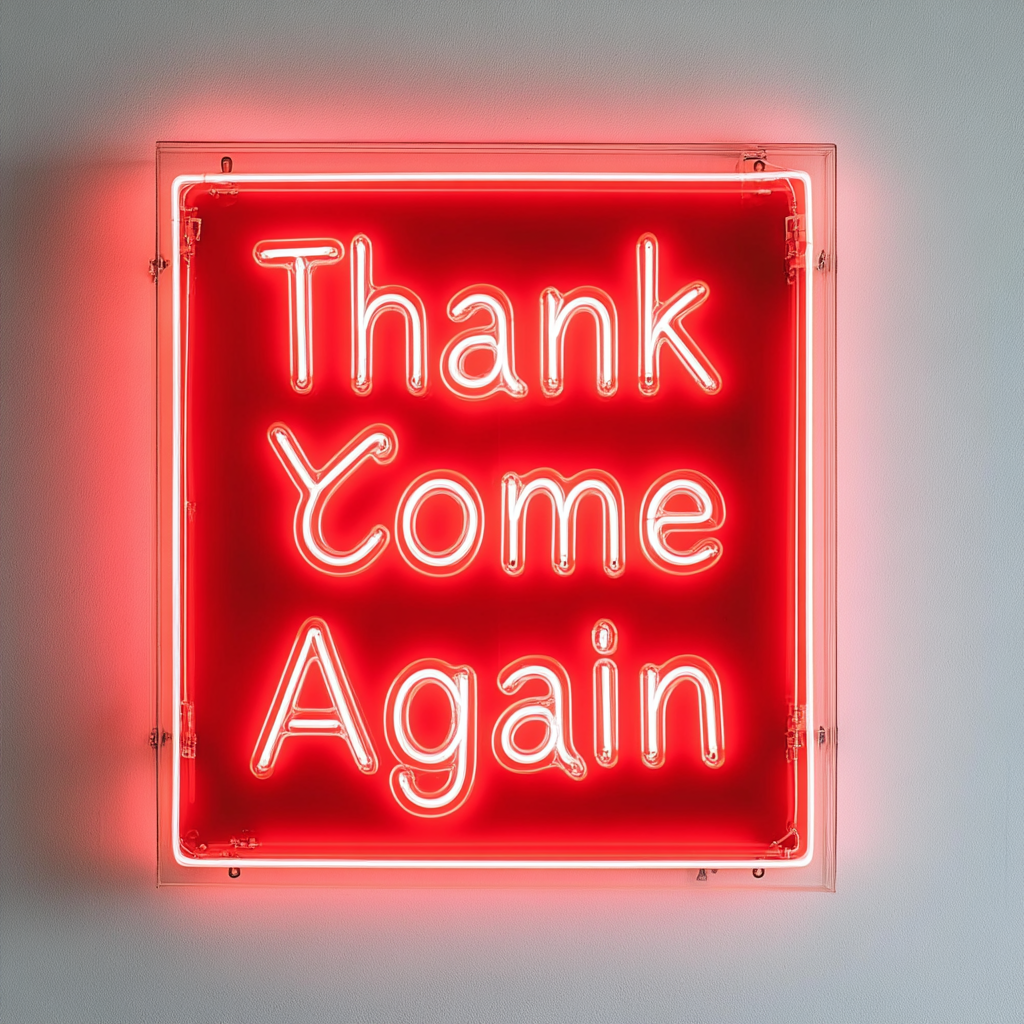 Thank You Come Again - Red Neon Sign, 18 Inches