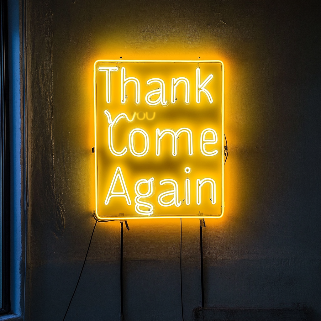 Thank You Come Again - Yellow Neon Sign, 18 Inches