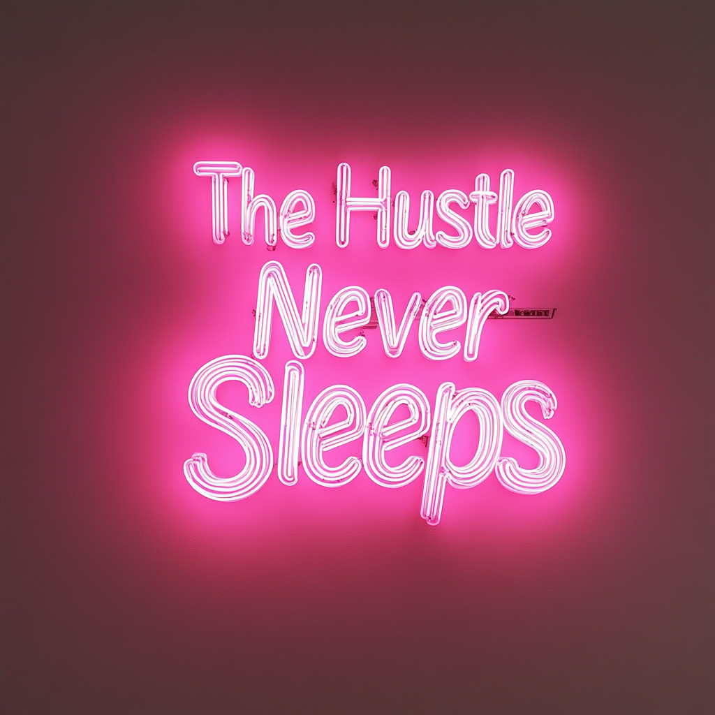 "The Hustle Never Sleeps" - Pink Neon Sign, 18 Inches