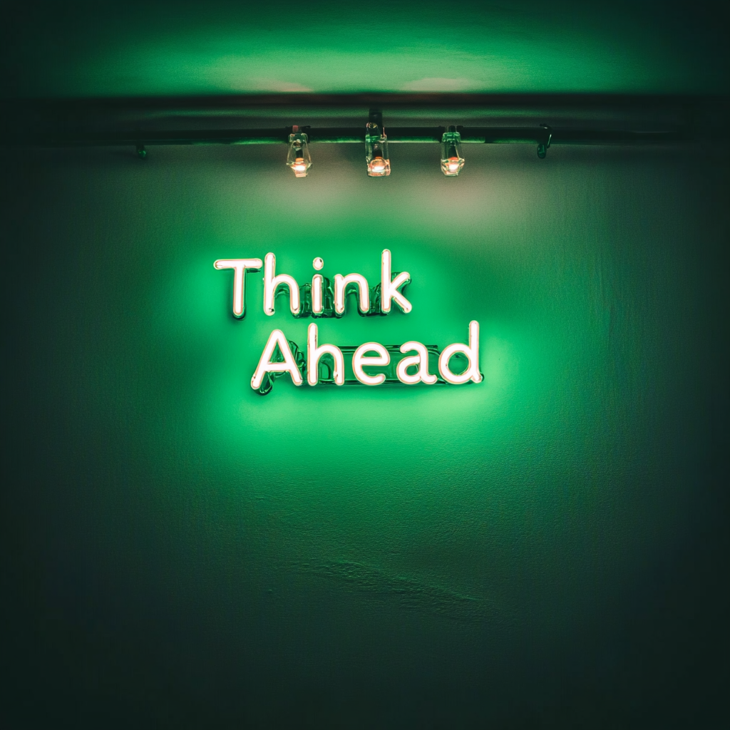 "Think Ahead" - Green Neon Sign, 18 Inches