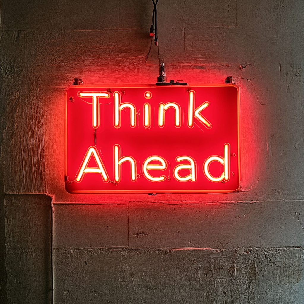"Think Ahead" - Red Neon Sign, 18 Inches