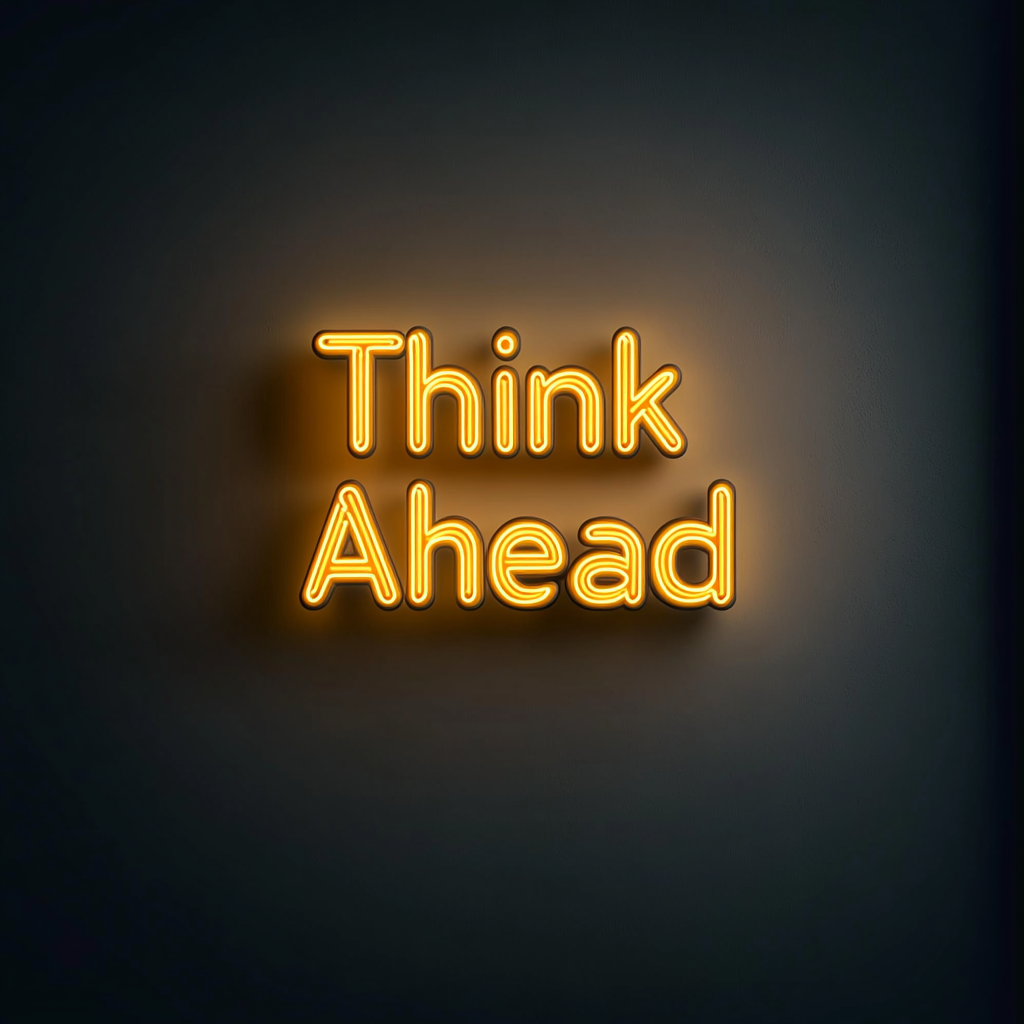 "Think Ahead" - Yellow Neon Sign, 18 Inches